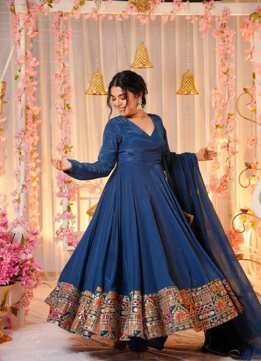 woman Angrakha style anarkali kurta with dupatta suit