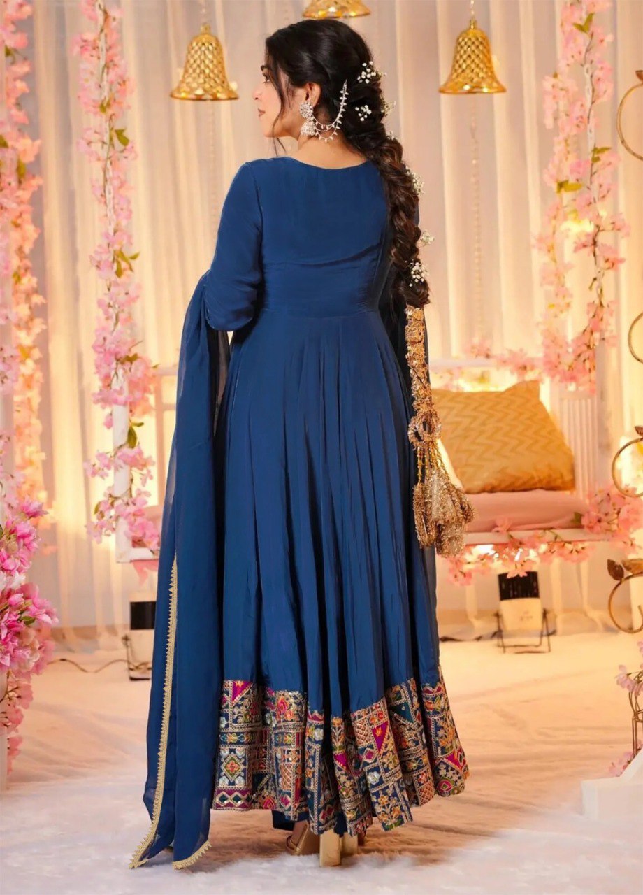 woman Angrakha style anarkali kurta with dupatta suit