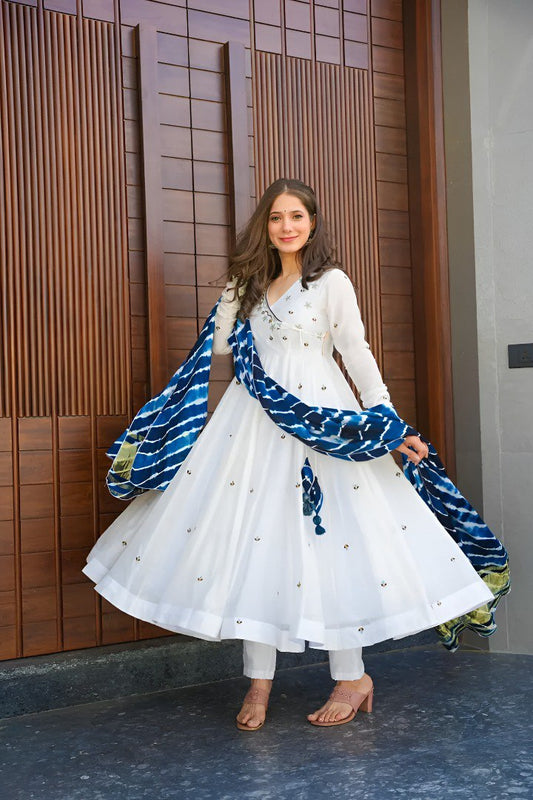 woman Angrakha style anarkali kurta with dupatta suit