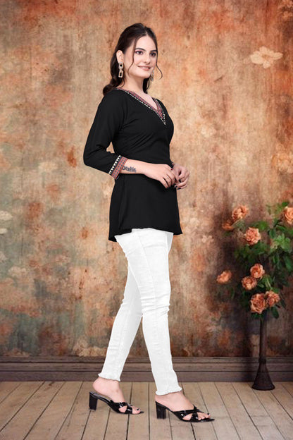 Casual Girls Black V-Neck Tunic Top