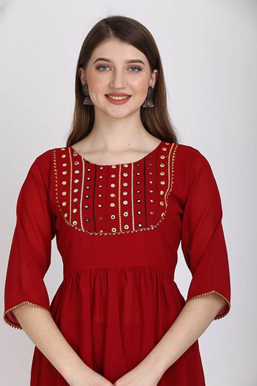 Red embroidered kurta with sharara