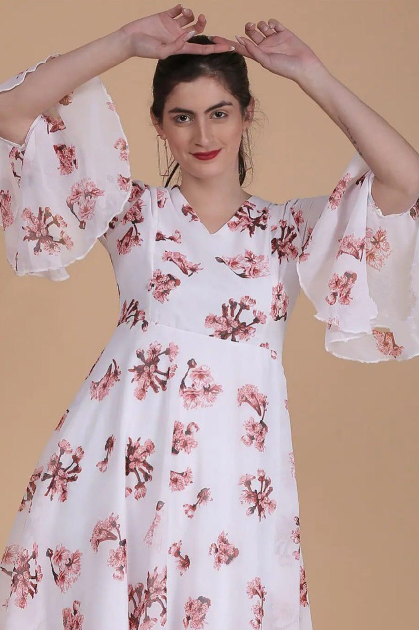 Fancy White floral Printed dress
