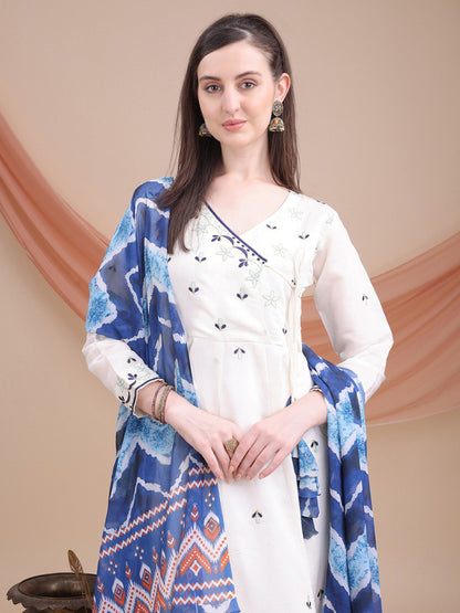 woman Angrakha style anarkali kurta with dupatta suit