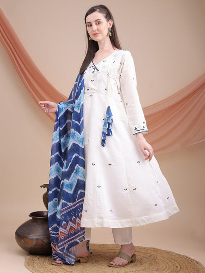 woman Angrakha style anarkali kurta with dupatta suit