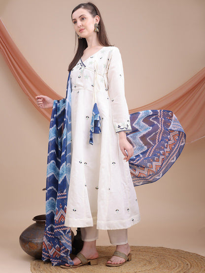 woman Angrakha style anarkali kurta with dupatta suit