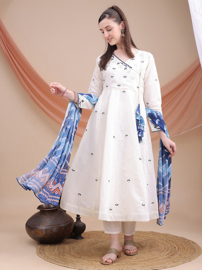 woman Angrakha style anarkali kurta with dupatta suit