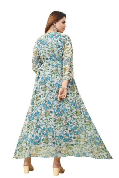 Fancy Georgette sky Blue Floral Printed dress