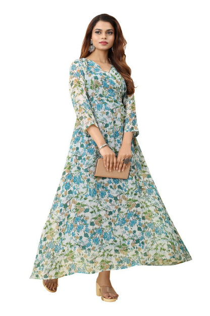Fancy Georgette sky Blue Floral Printed dress