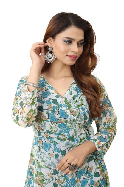Fancy Georgette sky Blue Floral Printed dress