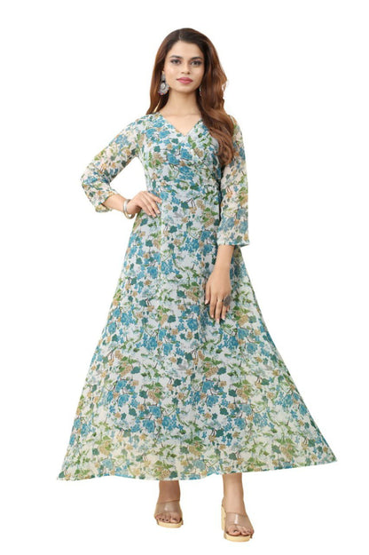 Fancy Georgette sky Blue Floral Printed dress