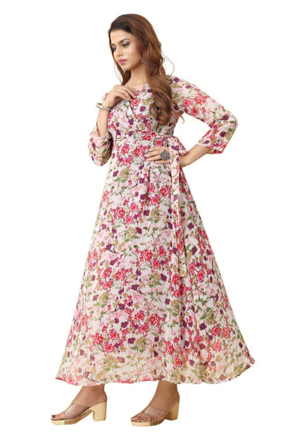 Fancy Georgette Pink Floral Printed dress