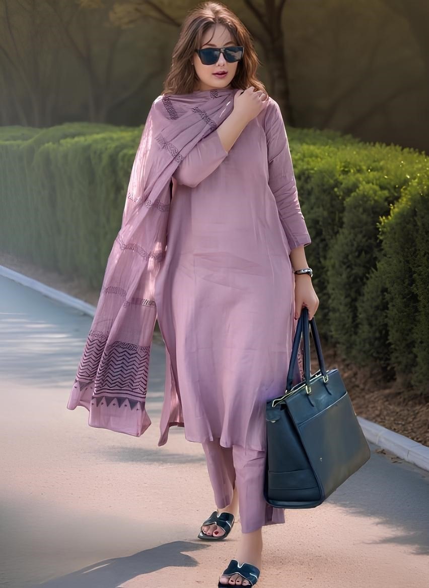 Pink cotton Straight  Kurta-pant & Dupatta