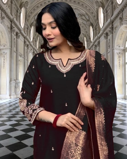 Black embroidered Kurta Pant with Dupatta suit