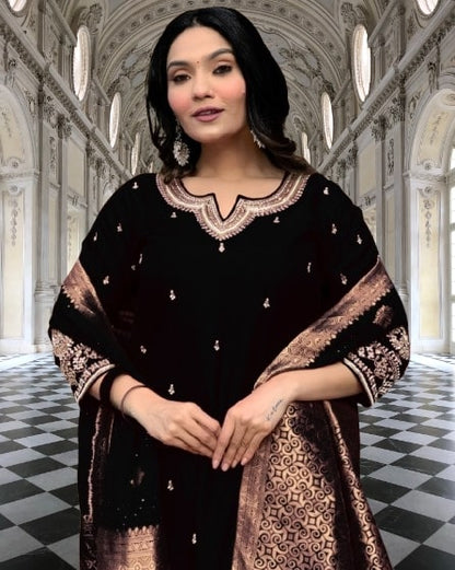 Black embroidered Kurta Pant with Dupatta suit