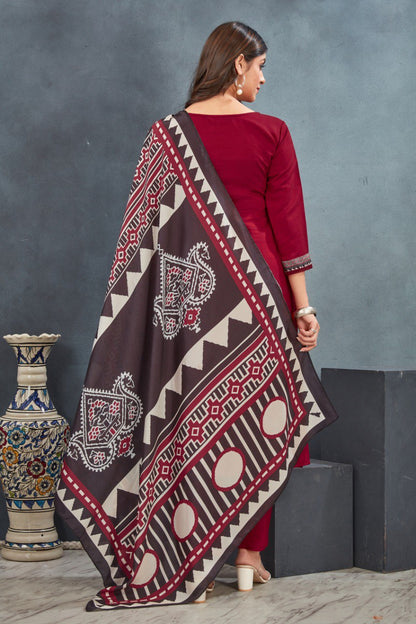 Red ajarkh Kurta Pant with Dupatta suit