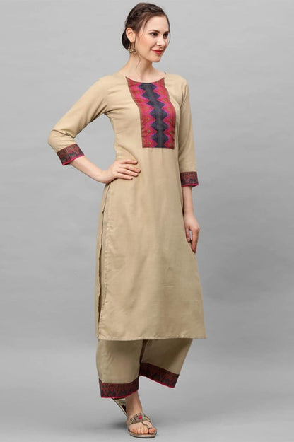 Woman Cotton Cream kurti-pant