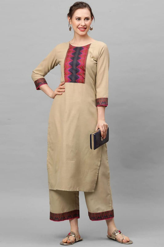 Woman Cotton Cream kurti-pant