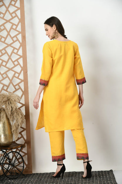 Woman Cotton Yellow kurti-pant