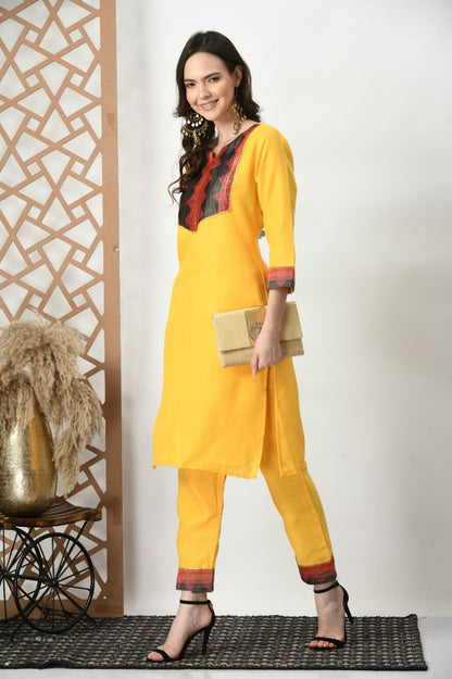 Woman Cotton Yellow kurti-pant