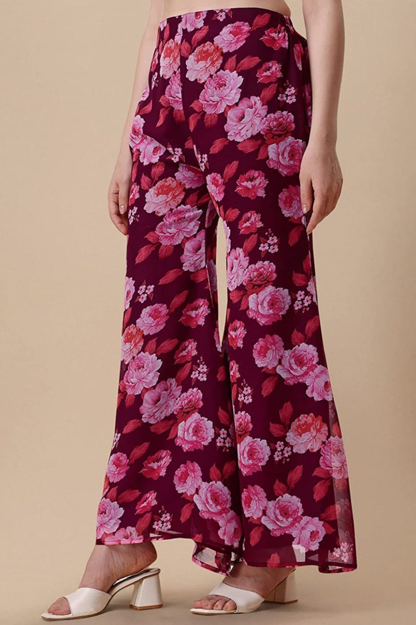 Maroon printed kurta with sharara