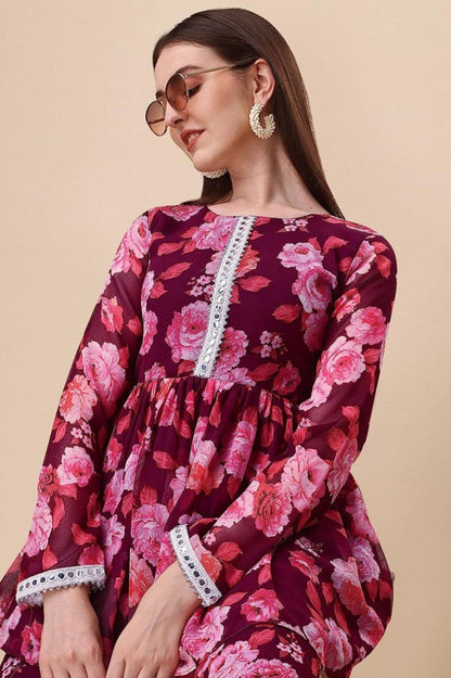 Maroon printed kurta with sharara