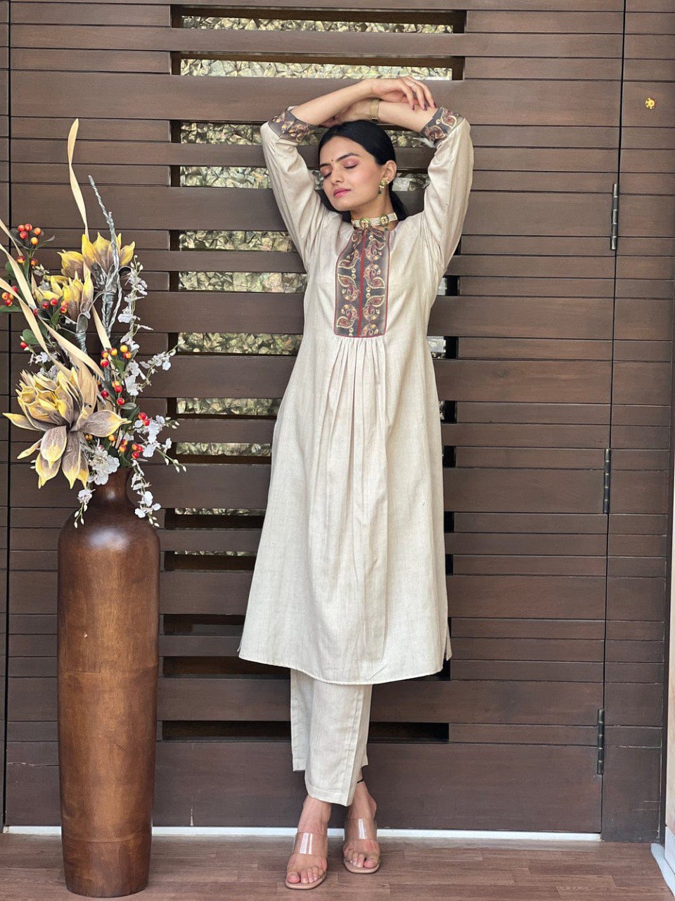White Roman silk with Pant and Dupatta
