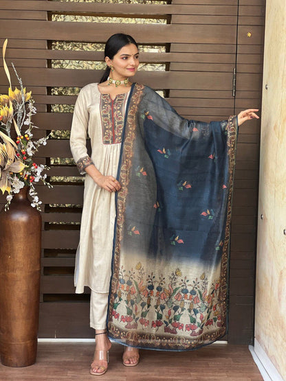 White Roman silk with Pant and Dupatta