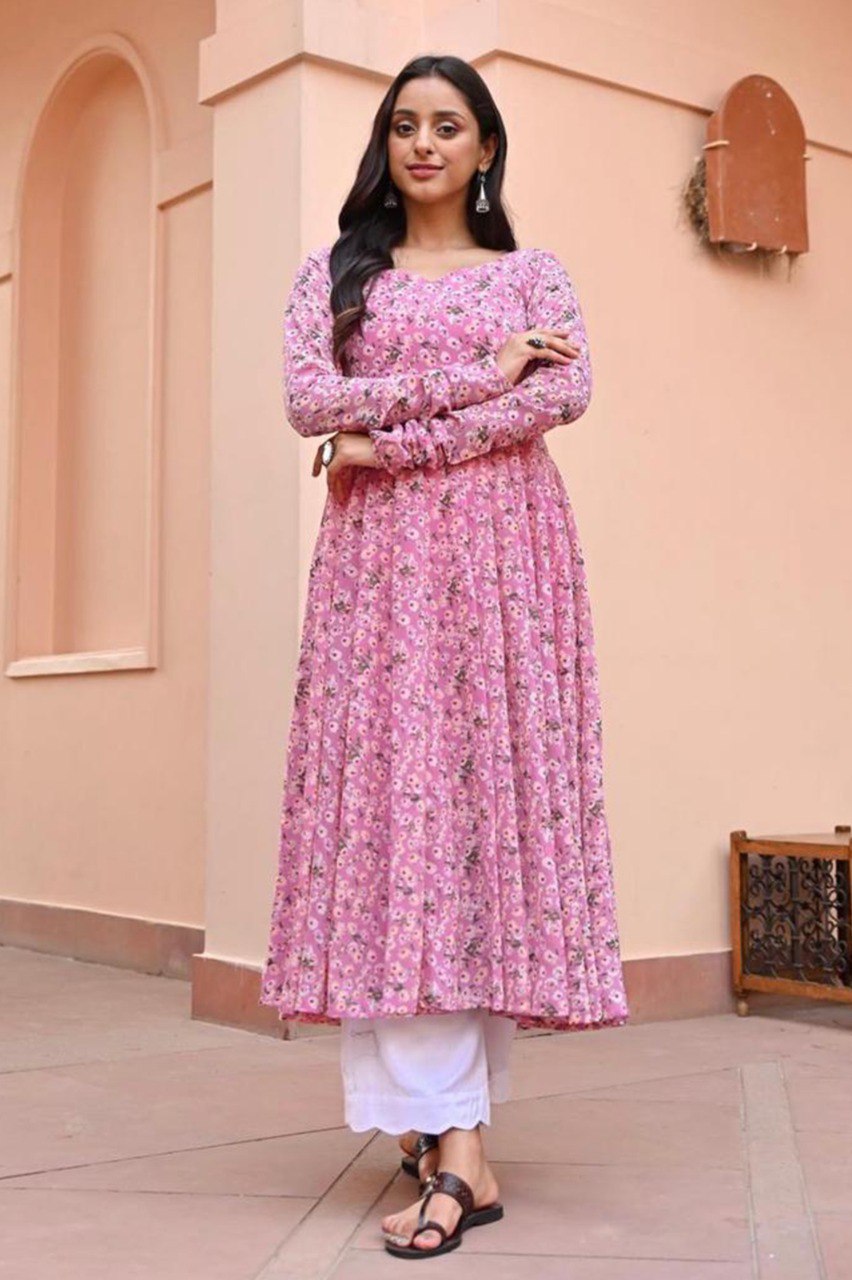 Woman Pink georgette long kurti