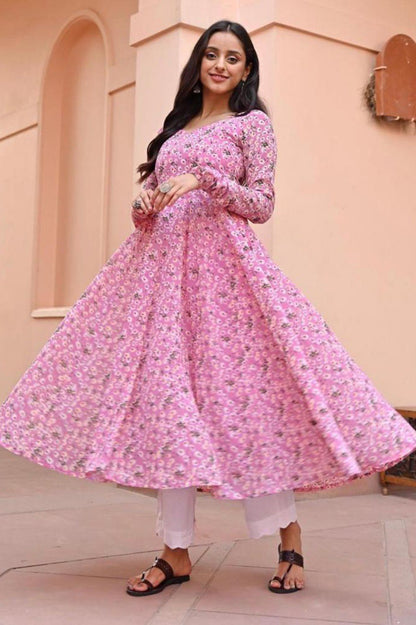 Woman Pink georgette long kurti