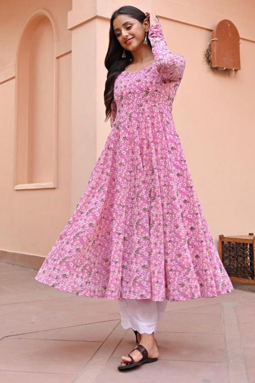 Woman Pink georgette long kurti