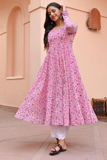 Woman Pink georgette long kurti