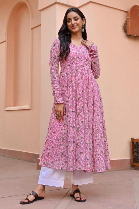 Woman Pink georgette long kurti