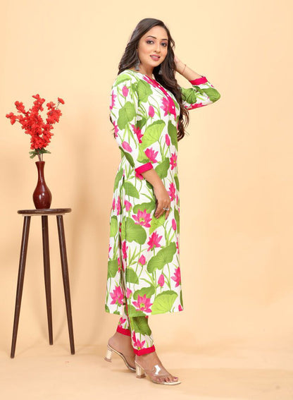 Multi Colour Floral Printed Rayon Kurta With Pant