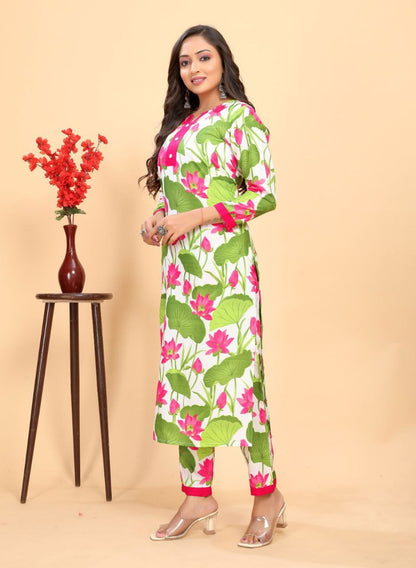 Multi Colour Floral Printed Rayon Kurta With Pant