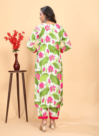 Multi Colour Floral Printed Rayon Kurta With Pant