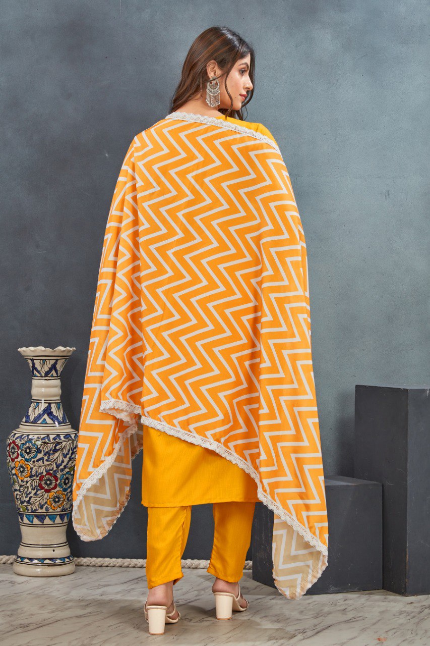 Ethnic Motifs Yoke Designed Straight  Kurta-pant & Dupatta