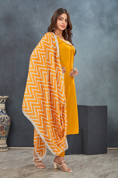 Ethnic Motifs Yoke Designed Straight  Kurta-pant & Dupatta