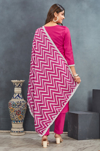 Ethnic Motifs Yoke Designed Straight  Kurta-pant & Dupatta
