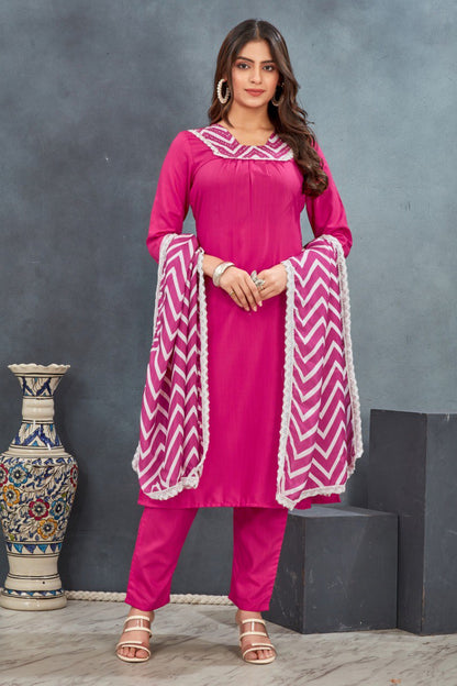 Ethnic Motifs Yoke Designed Straight  Kurta-pant & Dupatta