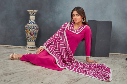 Ethnic Motifs Yoke Designed Straight  Kurta-pant & Dupatta