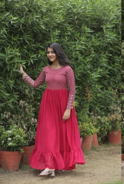 woman Pink embroidered georgette anarkali gown