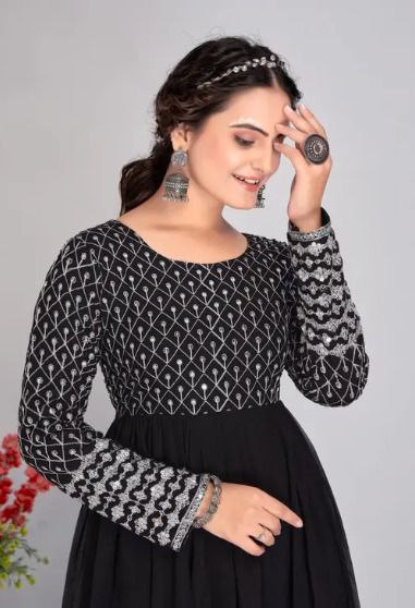 woman Black  embroidered georgette anarkali gown