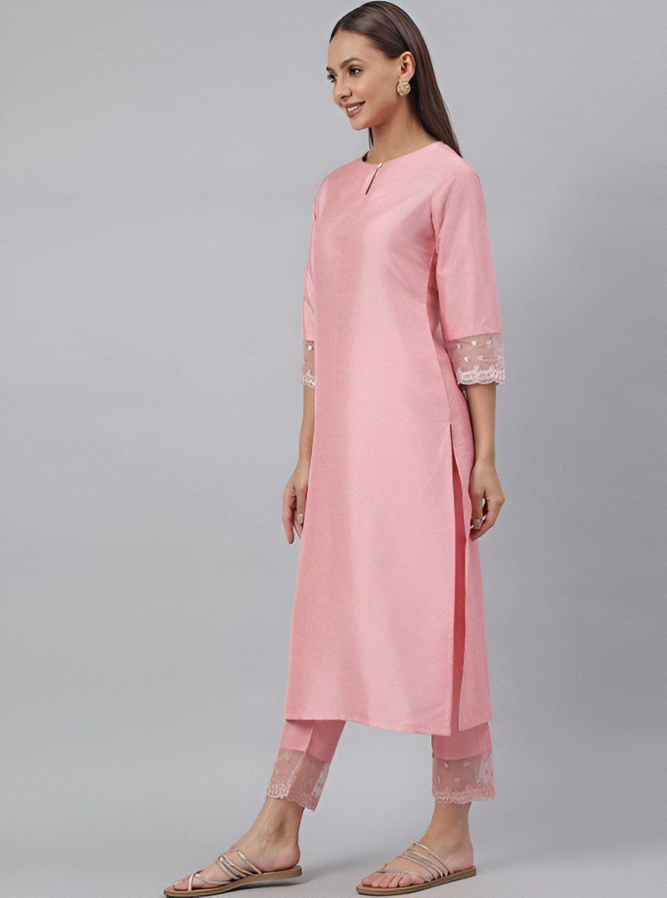 Women Pink Roman silk kurti with trouser