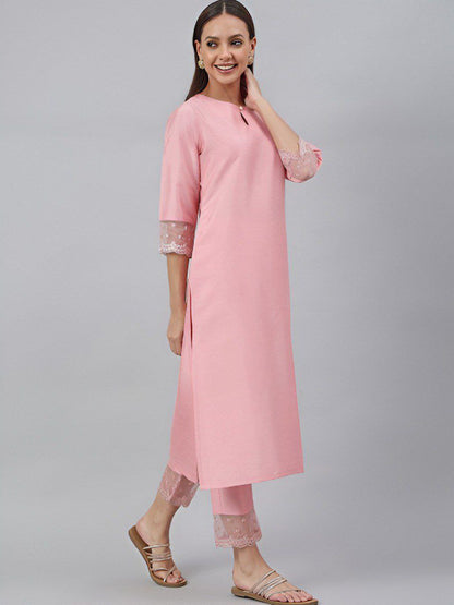 Women Pink Roman silk kurti with trouser