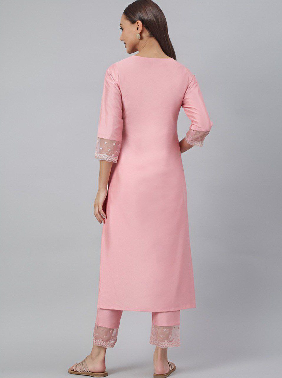 Women Pink Roman silk kurti with trouser
