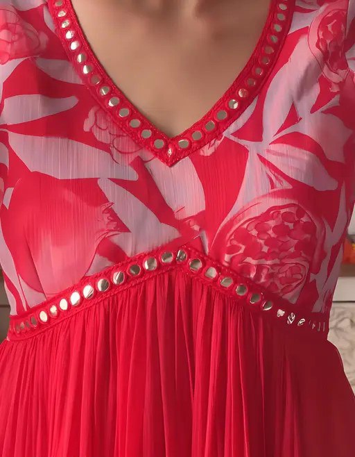 Heavy georgette with digital printed & embroidery lace gown