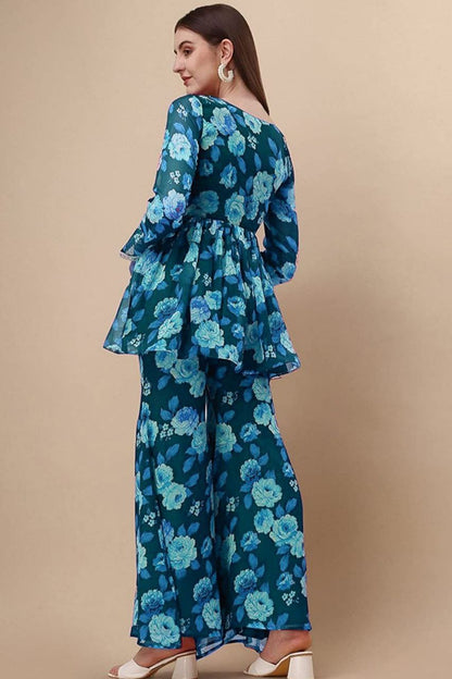 Blue printed kurta with sharara