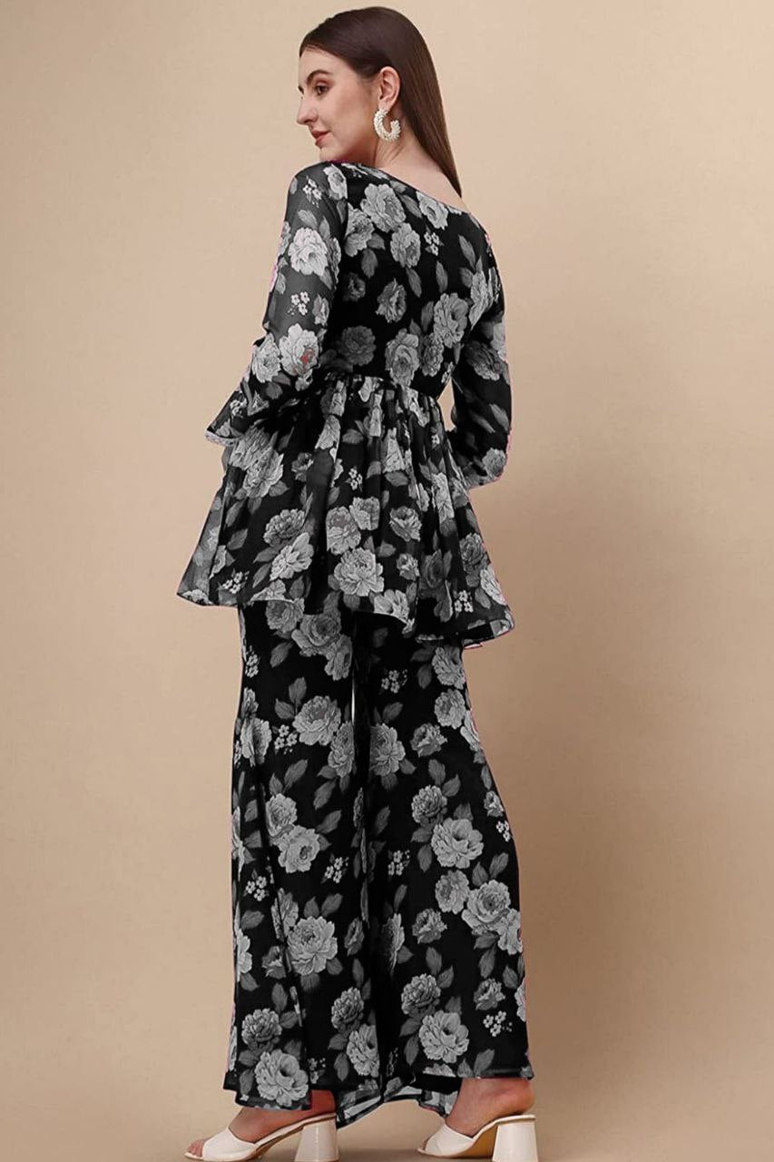 Black printed kurta with sharara