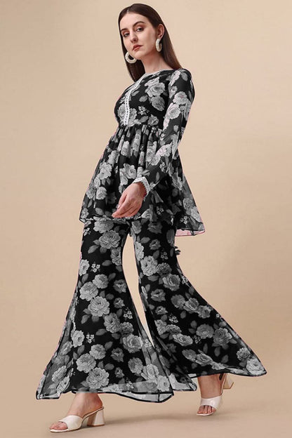 Black printed kurta with sharara