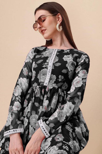 Black printed kurta with sharara